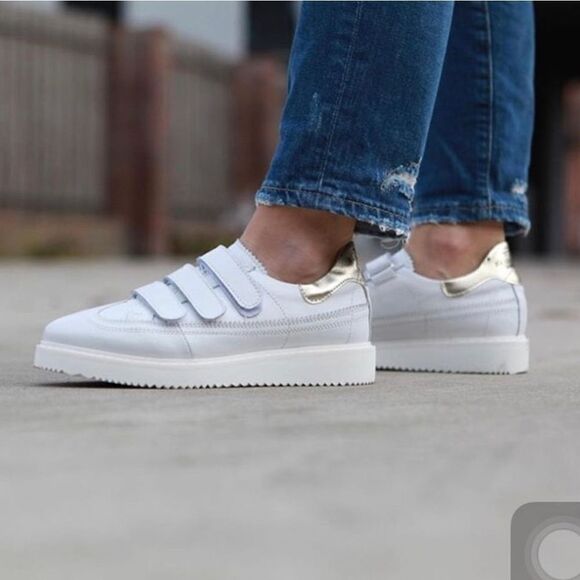 Primabase Italy Leather Metallic Velcro Wingtip Trainers in Gold - Picture 13 of 13